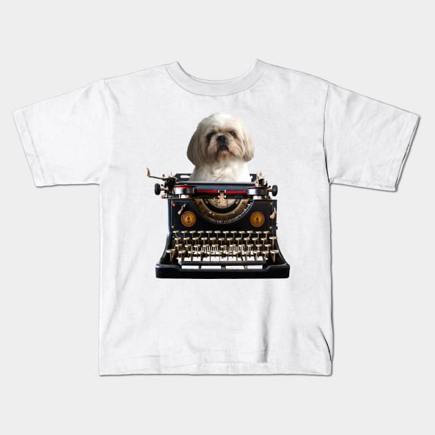 typewriter journalist Shih tzu Dog Kids T-Shirt by Move-Art